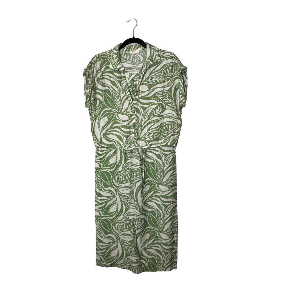 Pants Set Green White Tropical Leaf Print 2 Piece Crop Top Wide Leg Size Medium